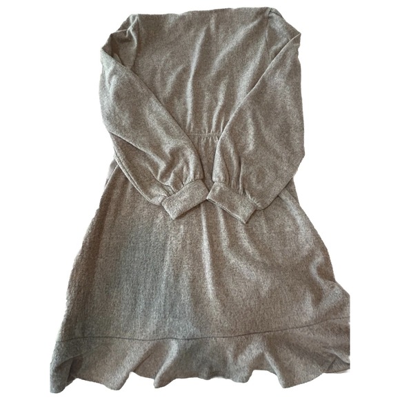 Womens Taupe Long Sleeve Dress Large Ruffled Accents Super Soft! - Picture 9 of 10